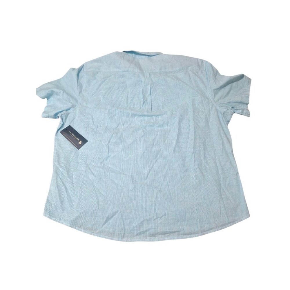 NWT U.S POLO ASSN Light Blue Stripped Men Short Sleeve Button Up Shirt Sz 3XL - Picture 2 of 8